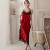 sexy gold velvet suspenders deep v side split lace stitching long comfortable nightdress nightgown suit ml 5colors