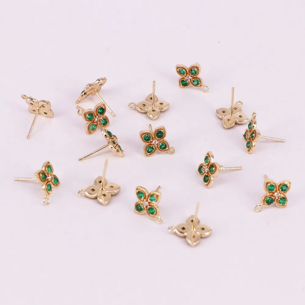 

12mm brass ear stud fittings with cz silver pin allergy free high quality 14K gold plated DIY jewelry accessory