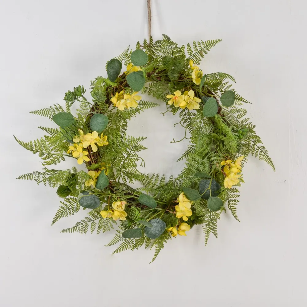 

Artificial Wreath Imitation Fern Leaf Rose Door For Ring Home Hotel Wedding Decor European Style Hanging Window Door Decorations