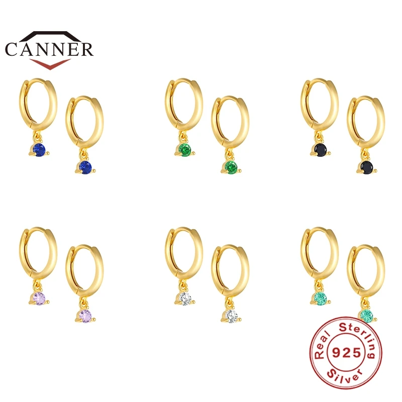 

CANNER 925 Sterling Silver Geometric Minimalist Color Zircon Hoop Earrings for Women Piercing Earring Jewelry Pendientes Brincos
