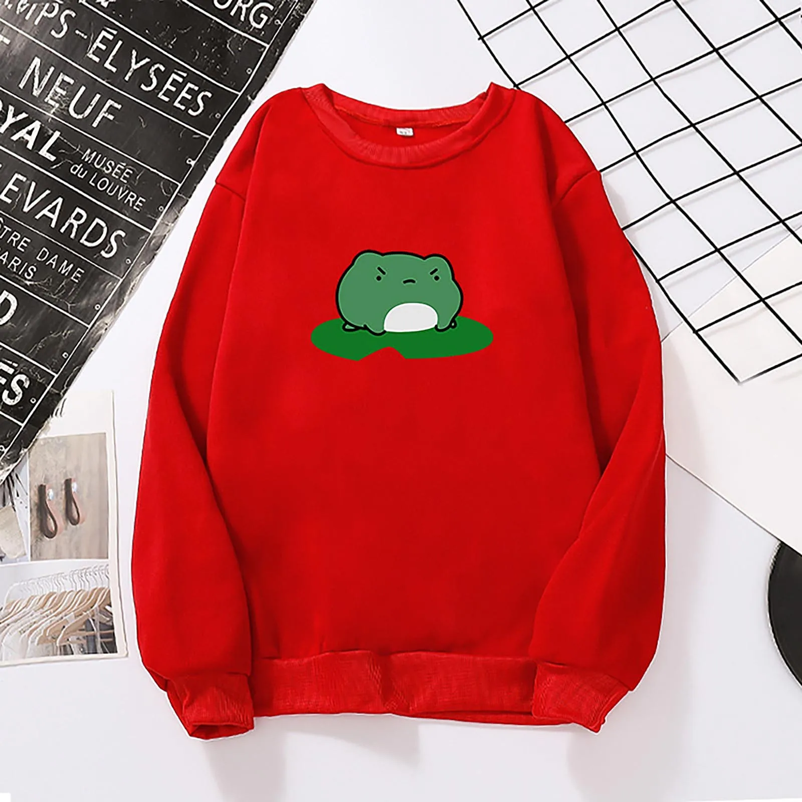 Hoodies Sporty Cartoon Frog Print Warm Sweatshirt Woman With Hood Punk Kpop Women'S Clothing Loose Fleece Hoodie Women @@