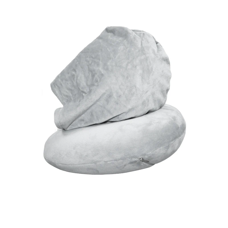 Best Oem Pure Memory Foam Hoodie Travel Rest Grey Neck Pillow Custom Logo |