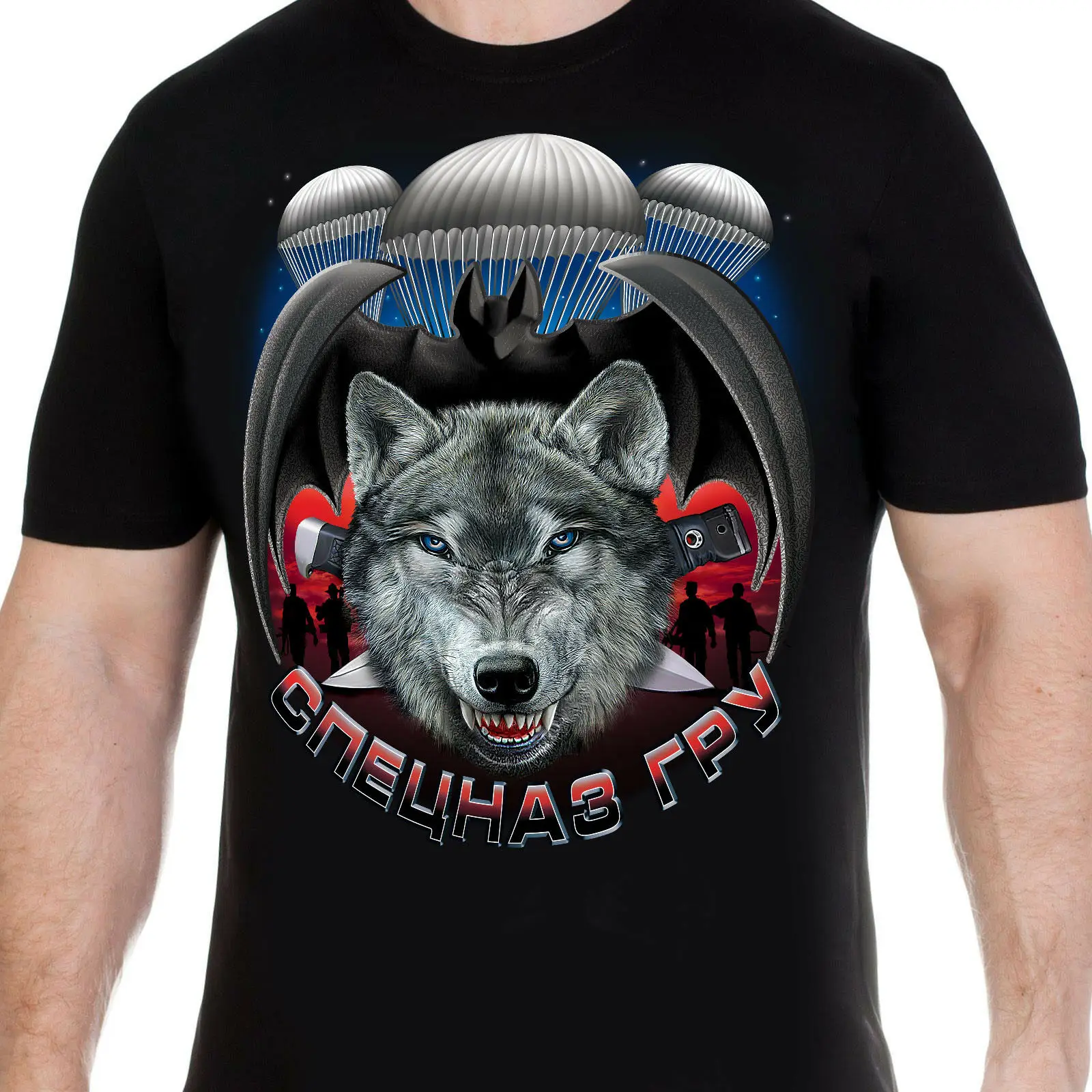 

Super Russian RUSSIA 2021 Men TShirt military intelligence.SPETSNAZ-GRU-Wolf