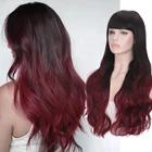 XUANGUANG синтетический длинный волнистый парик 28 дюймов с челкой черный и красный градиент длинные вьющиеся волосы подходит для повседневной носки женской