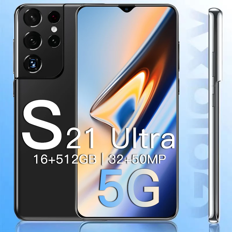 

Smartphones 6.7" Galay S21 Ultra Cellphone Qualcomm888 6800mAh 32MP+50MP Face ID Android 16GB+512GB Global Version Phones 4G 5G