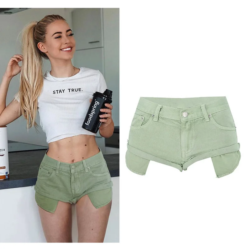 Sexy Sandy beach Low Waist Denim Shorts Women's Summer Hot Pants New Ripped Tassel Raw Hem Wide Legs Short Jeans Orange Pink | Женская
