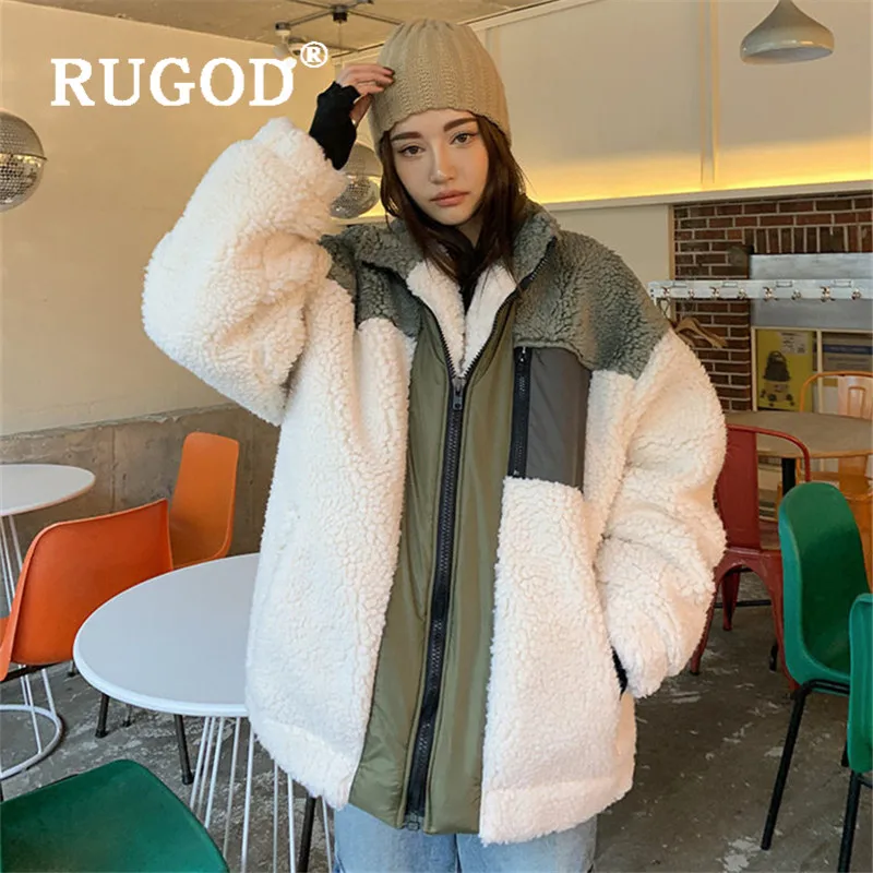 Женское шерстяное пальто RUGOD теплая пушистая флисовая куртка большого размера