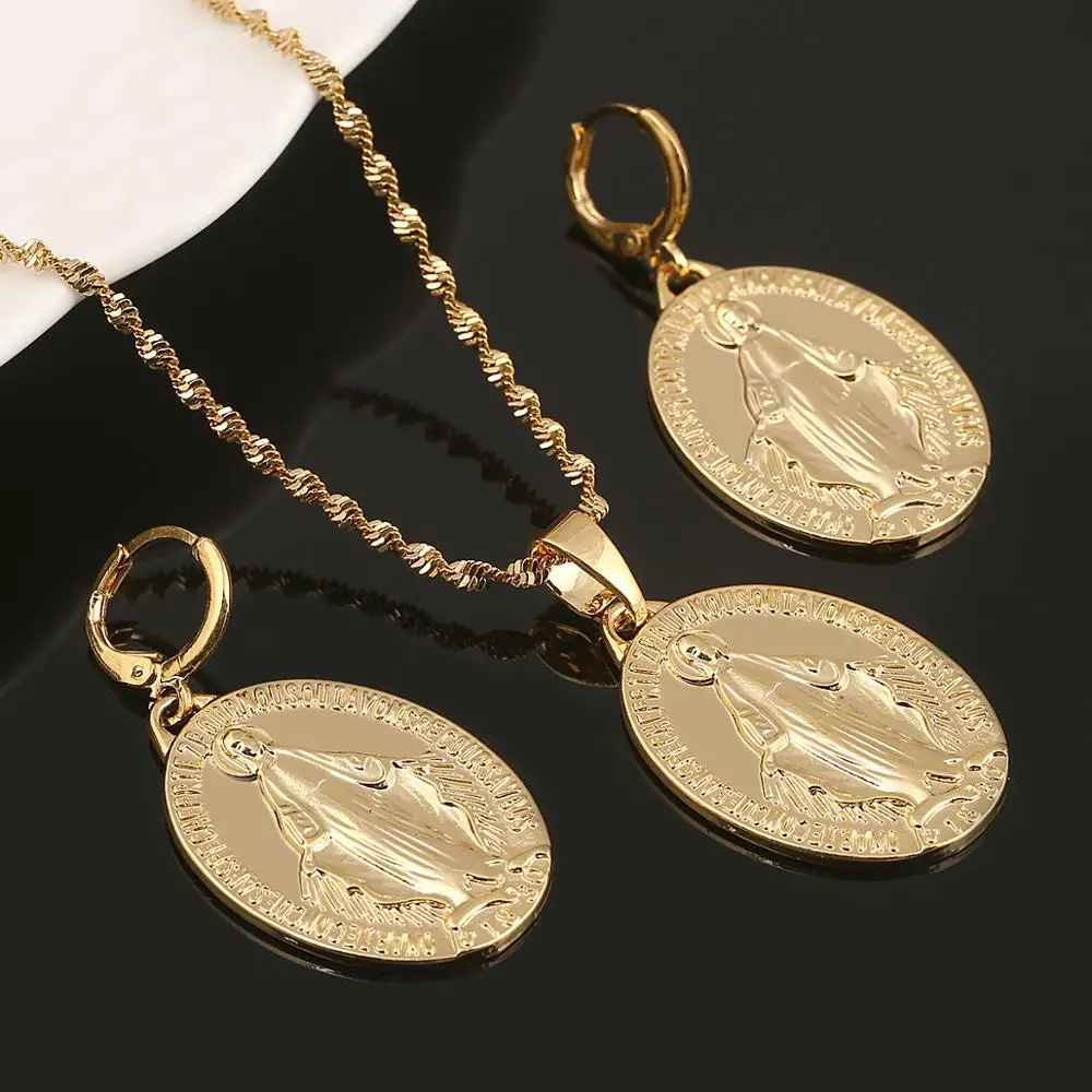 Ожерелье с подвеской в стиле Девы Марии золотого цвета Модный комплект украшений