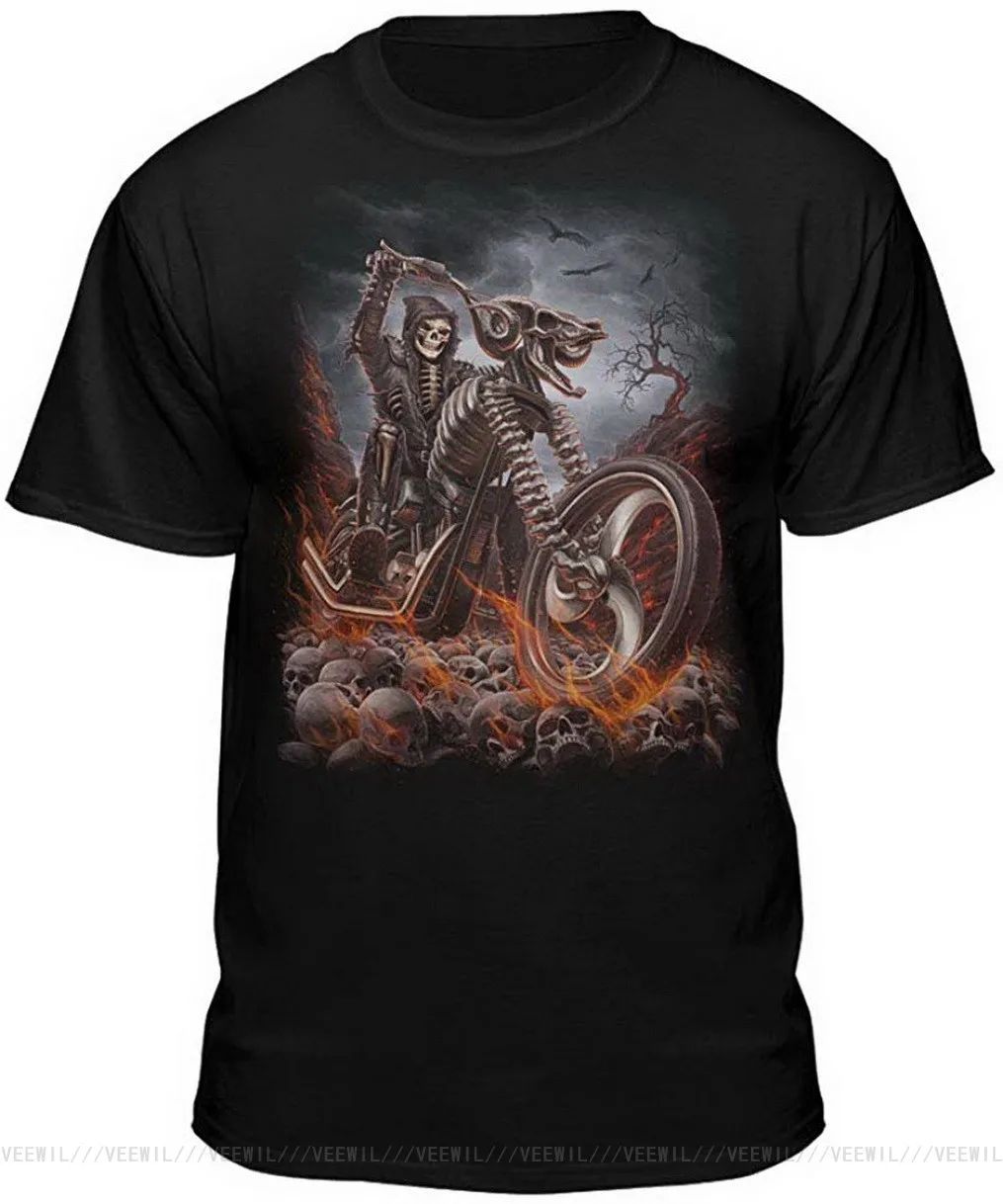 

Grim Reaper Goth Biker Rock Flame мотоциклетная футболка с черепом для мужчин и женщин