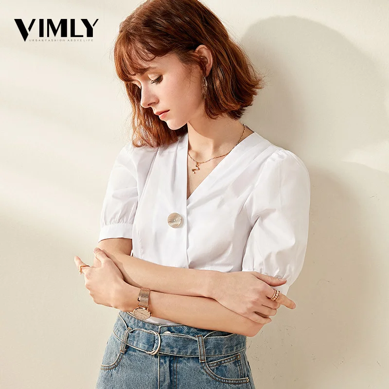Vimly Женская винтажная белая хлопковая блузка элегантные женские блузки с пышными