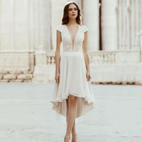 latest charming ivory wedding dresses lace short wedding gowns high low bridal dresses v neckline cap sleeves 2021 on sale