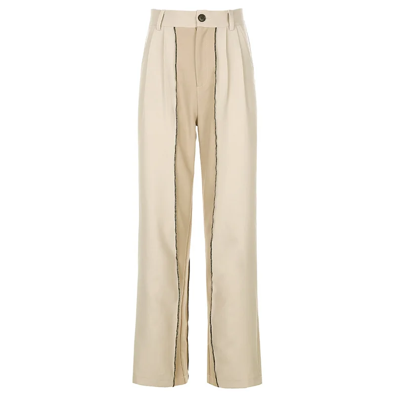 

Zoulv Women's Spring Autumn Contrast Color Stitching Line High Waist Straight Leg Pants Casual All-match Street Women's Trousers