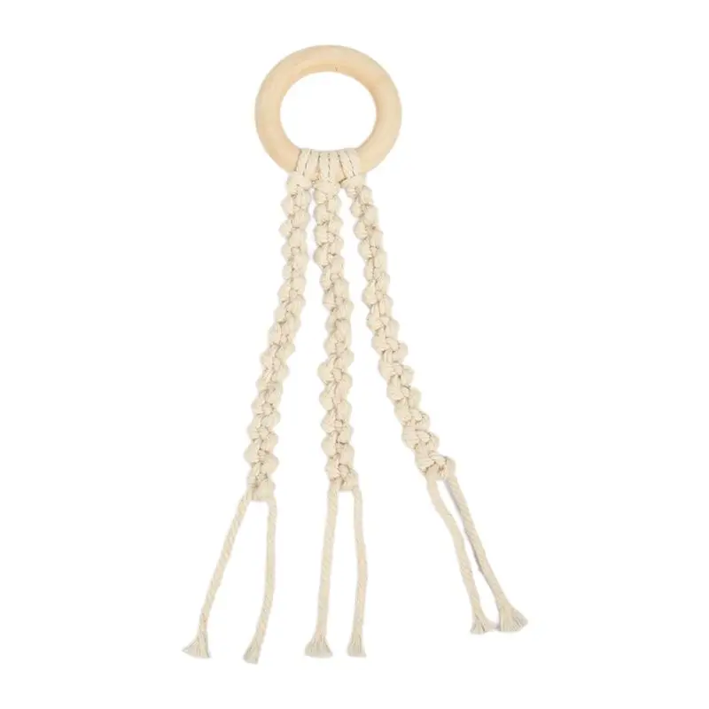 

Baby Organic Macrame Teether Crochet Wood Ring Rattle Sensory Teething Toy Infant Room Decoration DIY Crafts Pendant