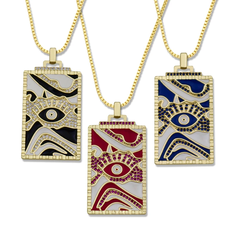 

Geometric Evil Eye Trendy Necklaces for Woman CZ Enamel Fashion Jewelry Gift Cubic Zirconia 3 Styles Crystal Teardrop Necklace