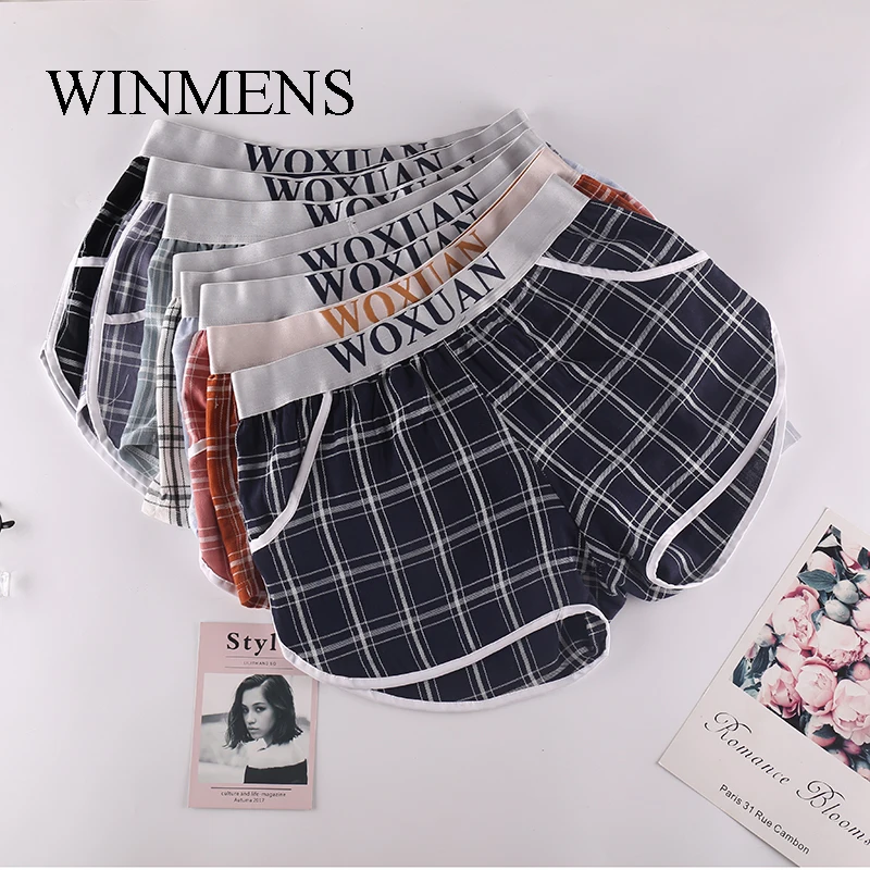 Men's Arrow Pants Pocket Underwear WOXUAN Brand Colorful Plaid Casual Man Boxer Shorts Big Pouch Inside Gay Comfortable Trunks