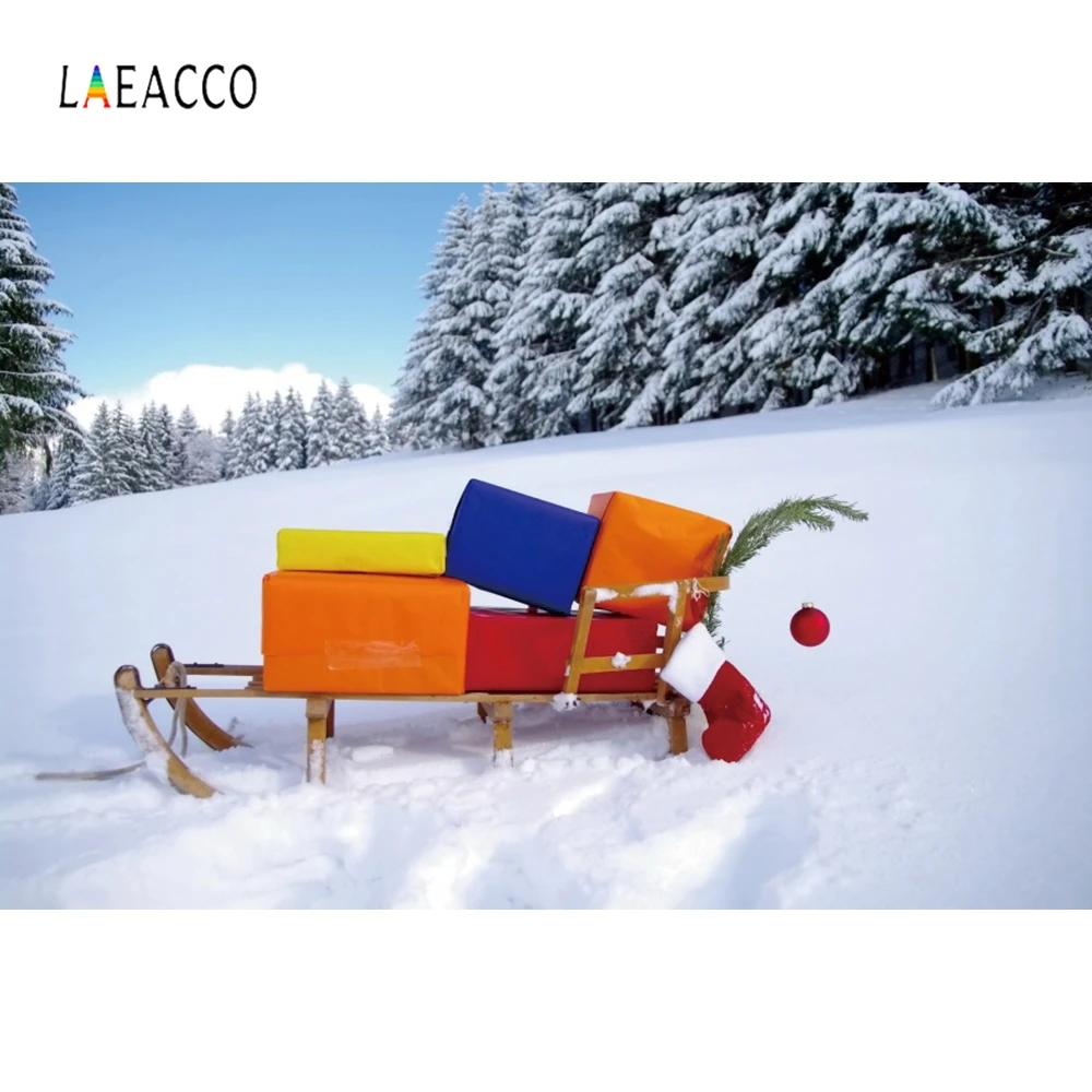 Laeacco снег сосна дерево сани зимний пейзаж ПОРТРЕТНАЯ ФОТОГРАФИЯ фоны