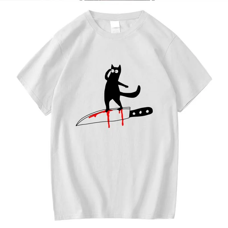 

Men's high quality T-shirts 100% cotton Funny knife cat print Short sleeve loose Casual o-neck men t-shirt tee male tshirts tops