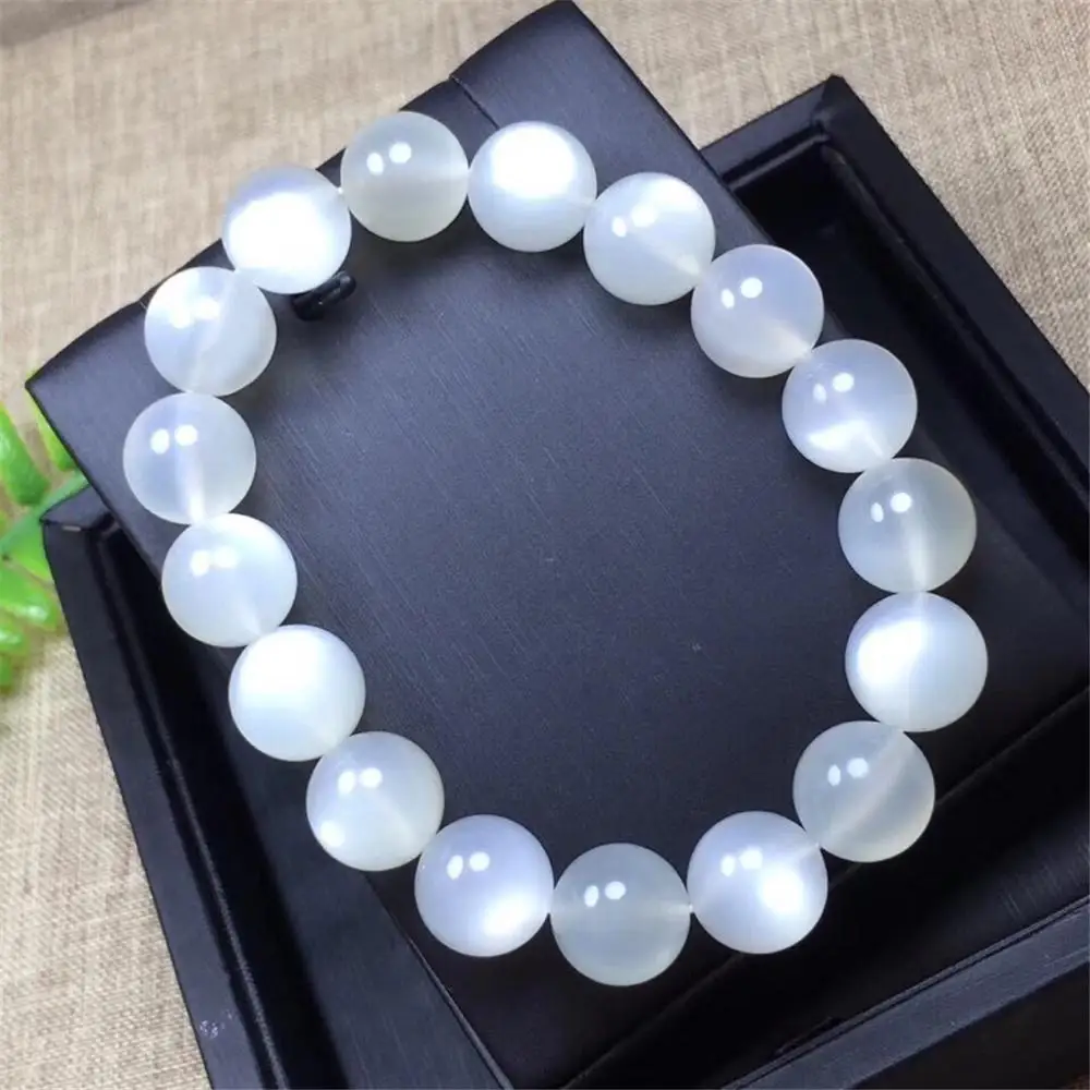 

Top Quality 12.5mm Natural White Moonstone Bracelet For Woman Lady Crystal Stretch Stone Round Beads Fashion Jewelry AAAAAA
