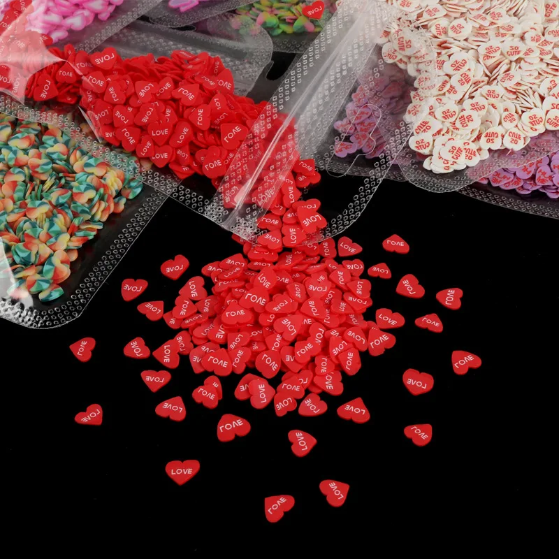 

1Bag Sweet Heart Shaped 3D Polymer Slices Nail Art Slime Supplies Charms Colorful Slime Making Kit Decoration Craft For Manicure