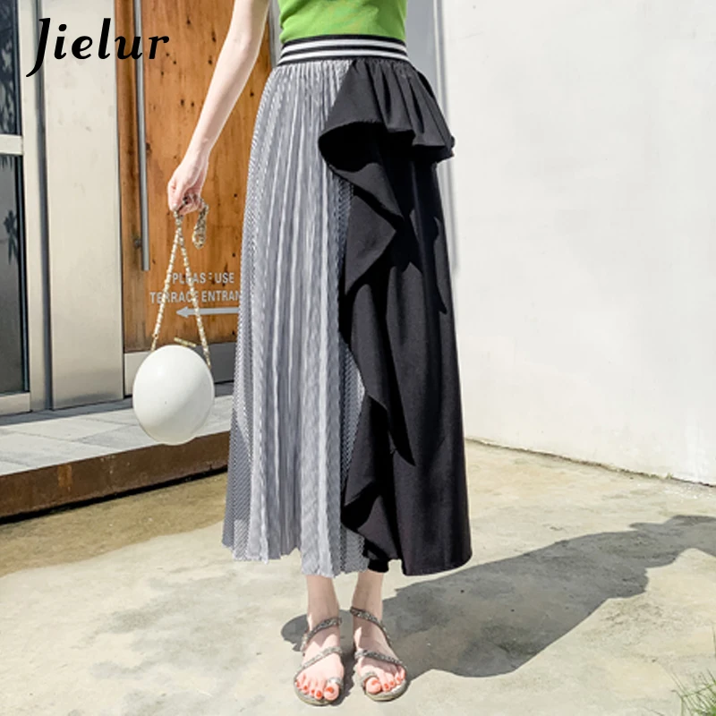 Jielur Лоскутная юбка женская плиссированная Ruffers эластичная Очаровательная летняя