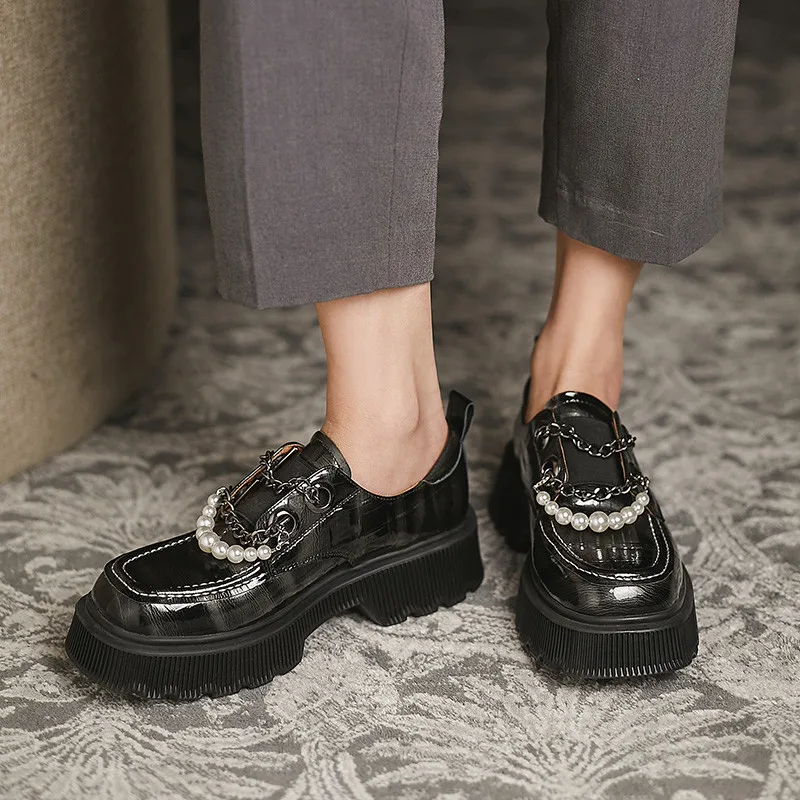 

FEDONAS 2021 Spring Newest Shoes Woman Pearl Decoration Platform Chunky Heels Pumps Genuine Leather Office Lady Shoes Woman Heel