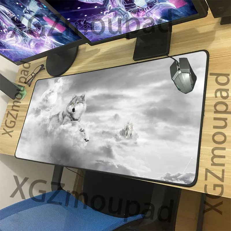 Большой коврик для мыши XGZ с изображением животных, волк, замок, HD, черный коврик для мыши для офиса и стола, резиновый нескользящий коврик дл...