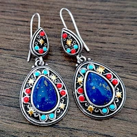 retro natural lapis lazuli color separation earrings bohemian national style multicolor pine orchid earrings
