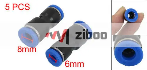 

5Pcs Air Pneumatic 6mm to 8mm Straight Push in Connectors Quick Fittings