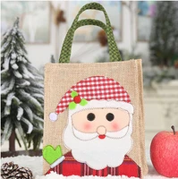 new christmas linen tote bag cartoon candy bag christmas decoration applique gift bag santa gift bag handbag