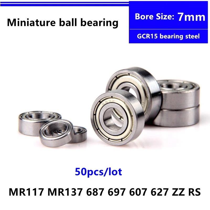 50 шт. миниатюрные шариковые подшипники MR117 MR137 687 697 607 627 ZZ -2RS с глубоким желобом