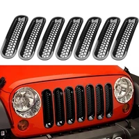 high quality automobiles 7pcs matte black front insert mesh light circle grille trim cover for jeep wrangler car accessories
