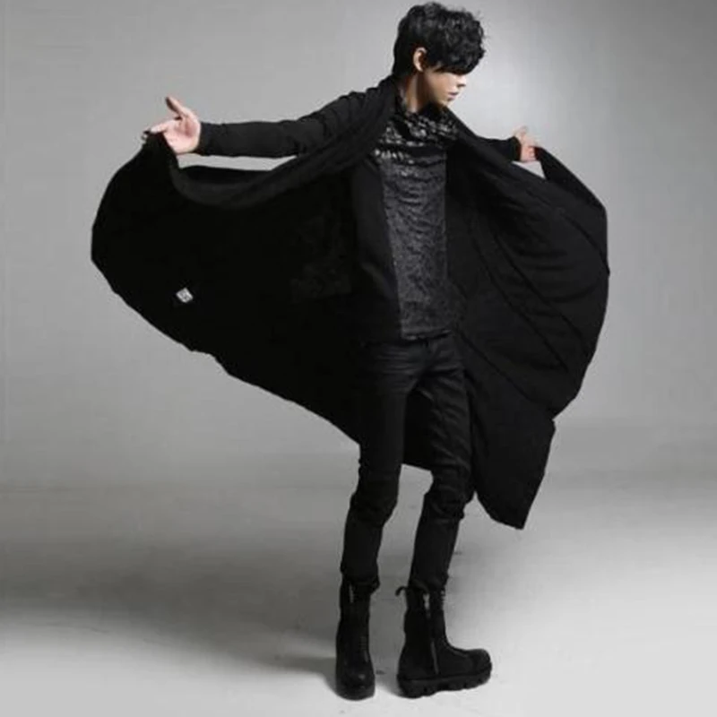 Корейский стиль модный мужской осенне зимний Кардиган пальто накидка Длинная