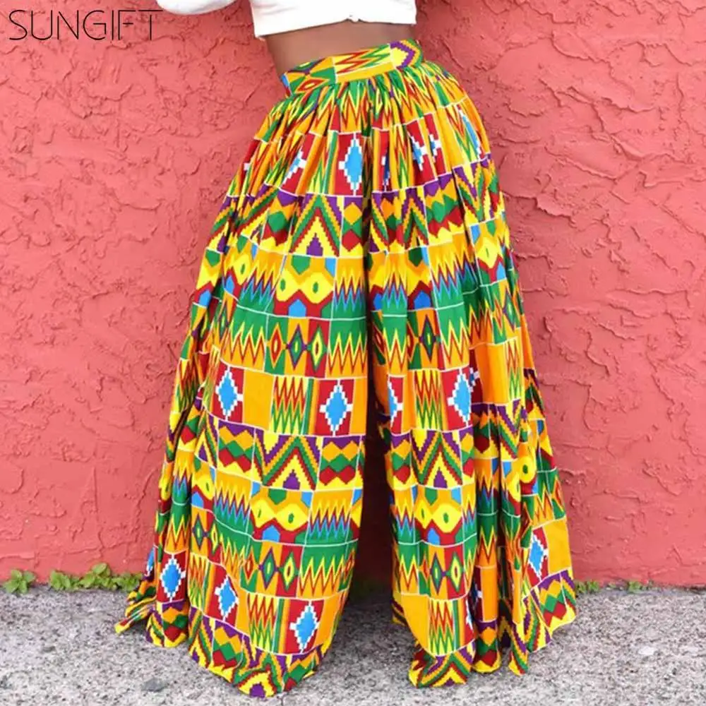 SUNGIFT брюки Дашики для женщин Африканский принт Высокая талия широкие на спине