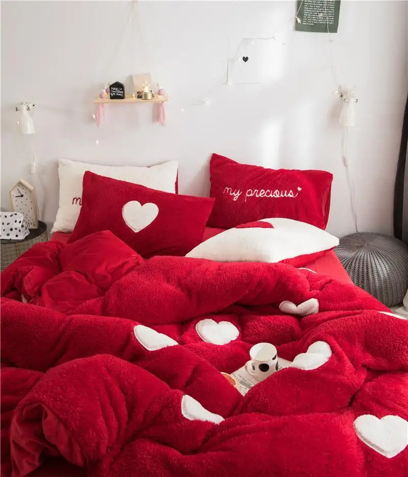 

39 Pattern Red White Blue Duvet Cover Set King Queen Twin Size Plush Heavyweigh Warm Winter Bedding Set Comforter Cover Sheet