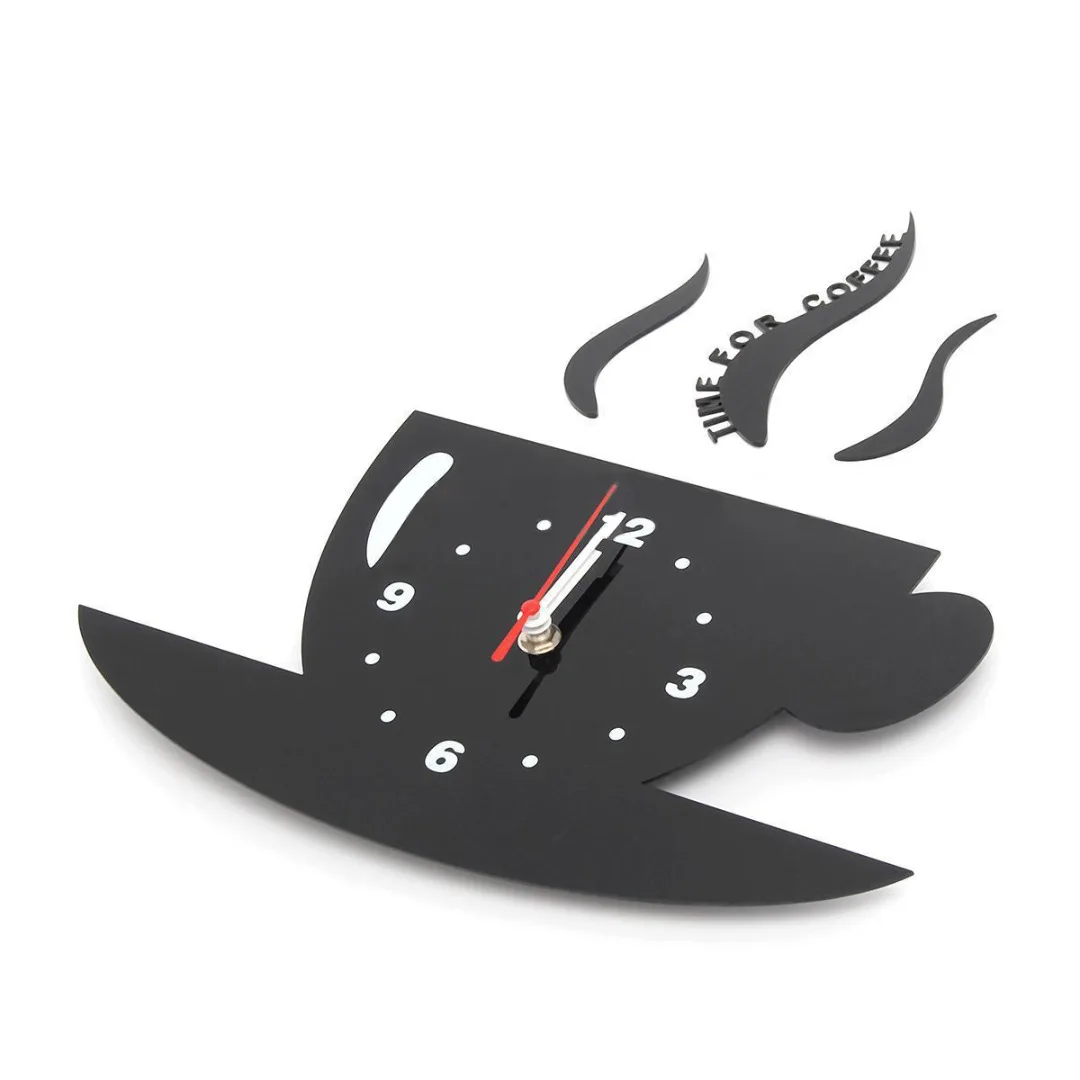 

3D DIY Mirror Wall Clock Home Decor Creative Modern Design Acrylic Coffee Cup Living Room Decorative Time for Coffee