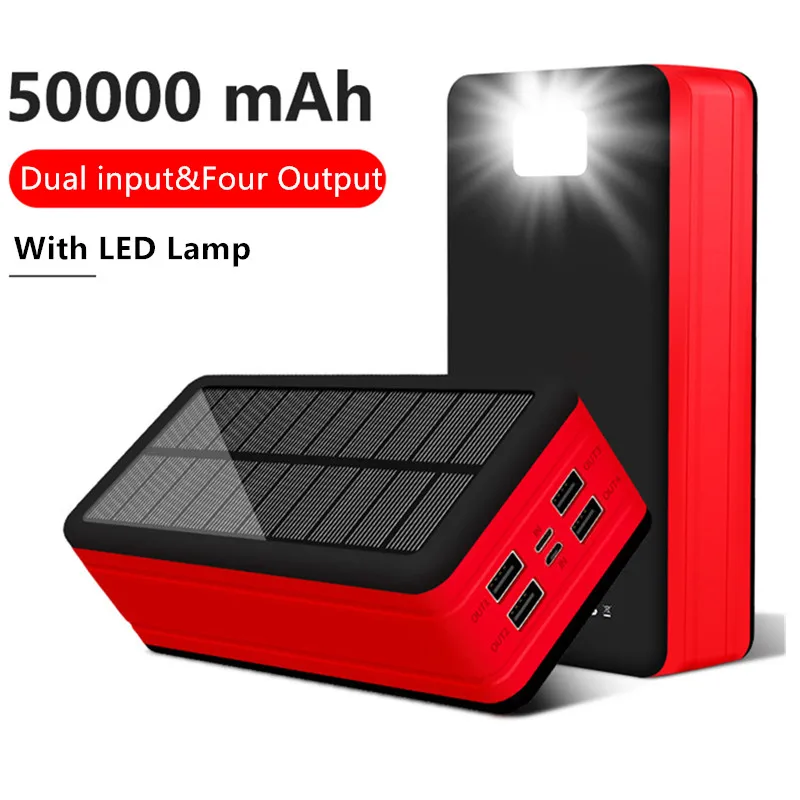 Power Bank 50000mAh Солнечное зарядное устройство для мобильного телефона Внешнее Iphone 11 XS