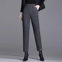 thick wool harem pants womens autumn winter high waist office lady loose baggy pants ankle length casual trousers elastic waist