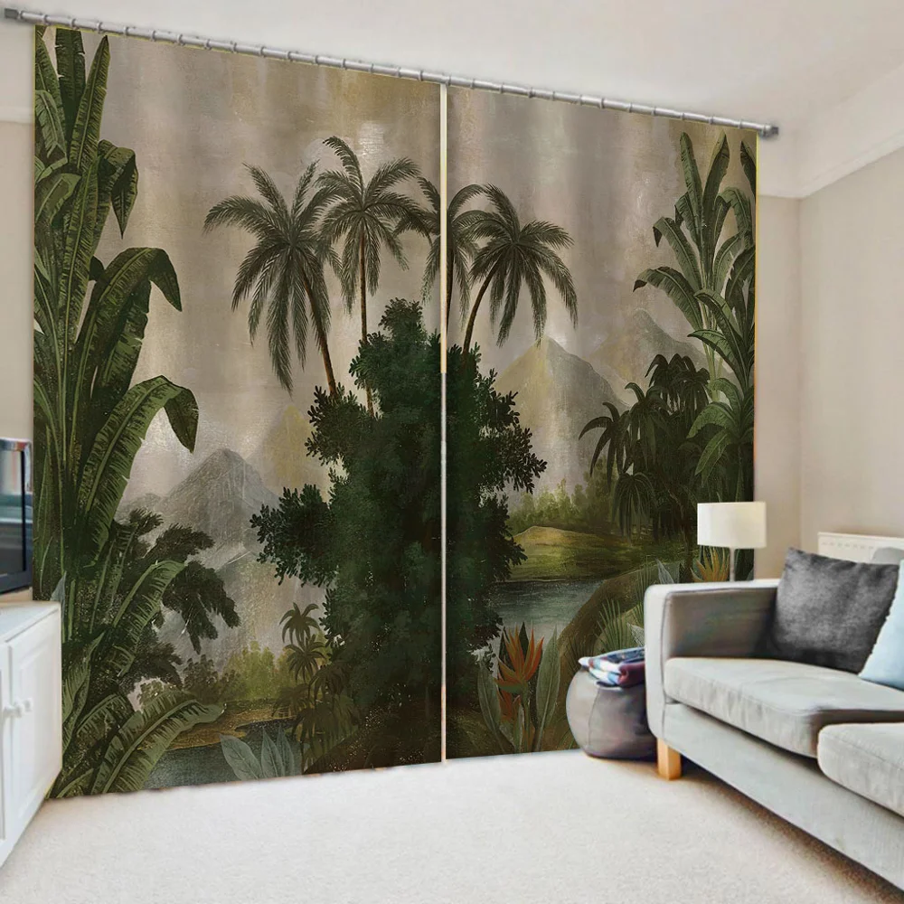

2 Panels Set 3D Print Window Blackout Curtain Drapes for Nature scenery curtain coconut tree curtains