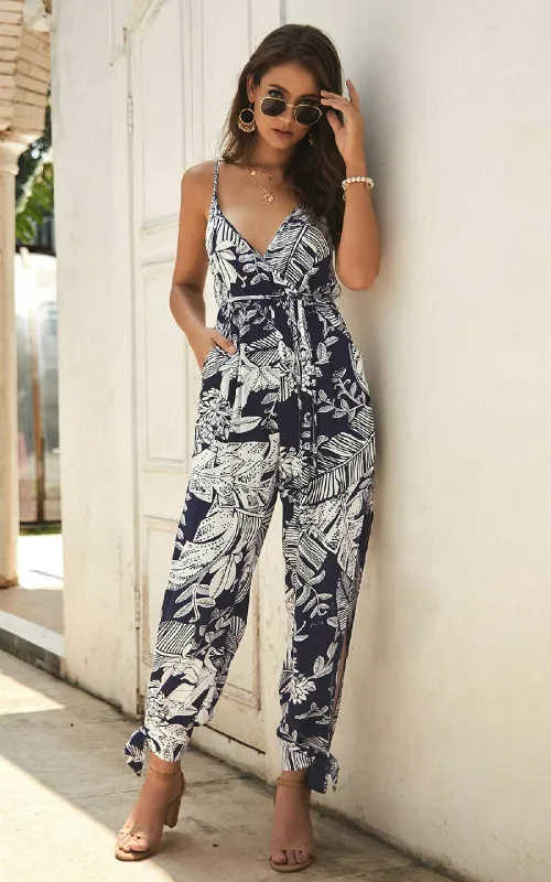 

Summer Women Holiday Casual Sleeveless Jumpsuits Fashion Ladies Boho Floral Bodysuit Wide Leg LoosePlus Size Bodysuit