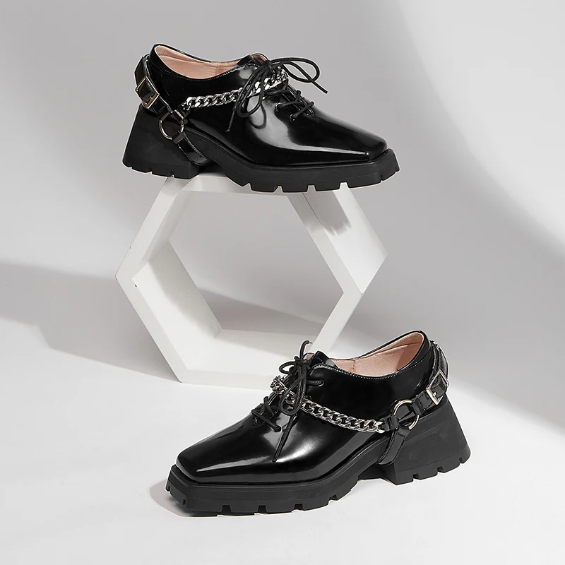 

Yinzo Women Flat Shoes 2021 Genuine Leather Laces Square Toe Platform Brogues Ladies Summer Woman Gladiator Rubber Shoes