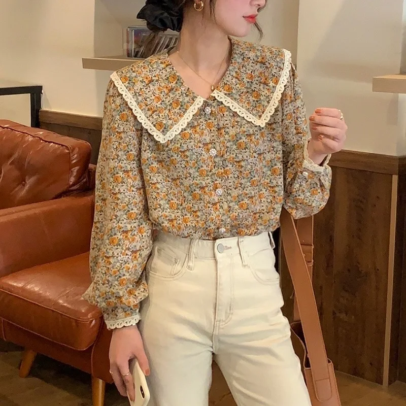 2021 Ранняя весна Ins корейский Ретро кружевной топ с отворотом однобортная