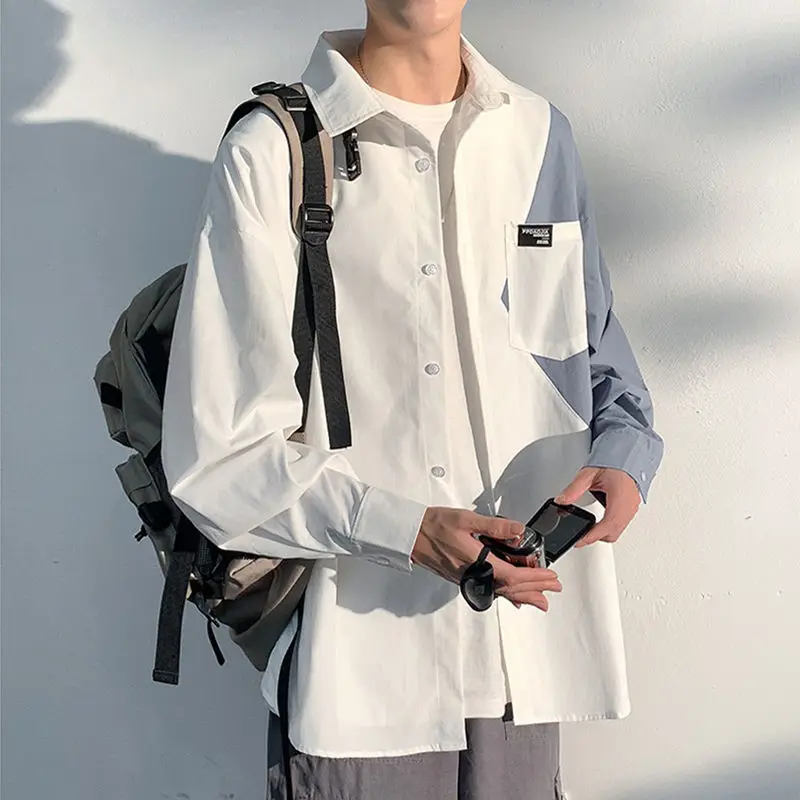 

Autumn Fat Brother Large Size Loose Casual Shirt Male Long-sleeved Hong Kong Style Wild Trend Ins Simple and Handsome Shirt