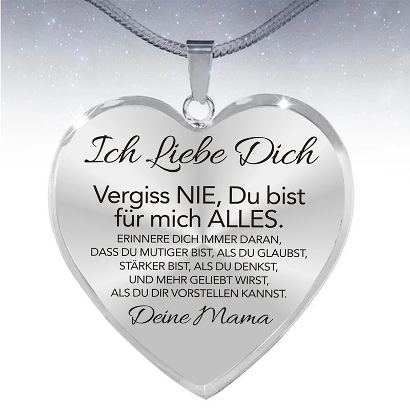 An Meine Tochter Ich Liebe Dich Papa Mama Heart Necklace Gold Silver Color Inspirational German Letter Snake Chain Necklaces on - Подвеска с сердцем "Моей дочери, я тебя люблю, папа мама" золотого и серебряного цвета с вдохновляющей надписью на 