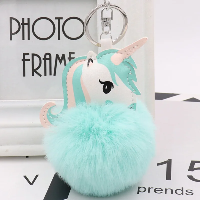 

Cute Unicorn Hair Bag Pendant Imitation Rabbit Color Matching Hair Ball Keychain Cartoon Pony Chuck Car Hanging Bag Pendant