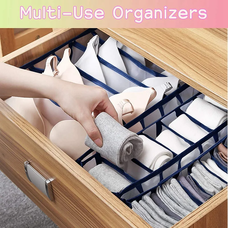 

Underwear Drawer Organizer Set -Foldable Underwear Drawer Organizer for Clothes, Socks, Underwear and Bras (Navy)