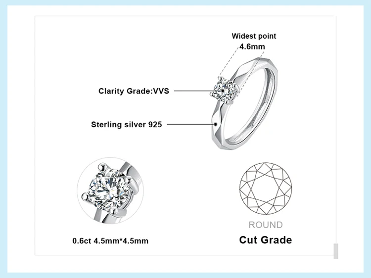 JewelryPalace многоугольные 0.6ct кубического циркония кольцо 925 пробы серебро обещание Юбилей Solitaire Обручение кольца Для женщин