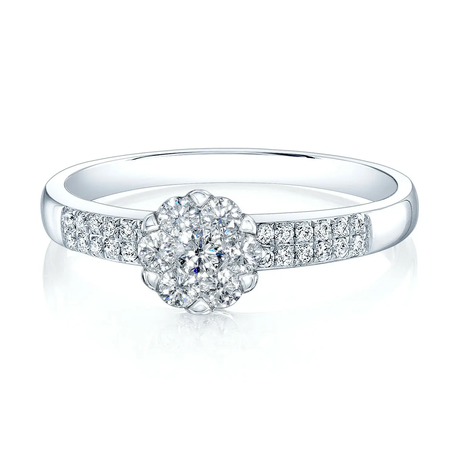 

Womens 10k White Gold Diamond Anniversary Ring Solitaire Natural Round Cluster