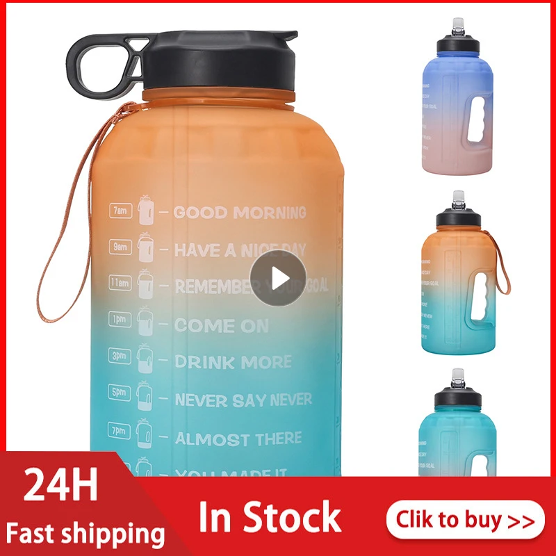 1 gallonen Wasser Flasche Mit Stroh Zeit Marker 2,2 L BPA FREI Kunststoff Große Kapazität Fitness Sport Outdoor Krüge Wasser flaschen Hause