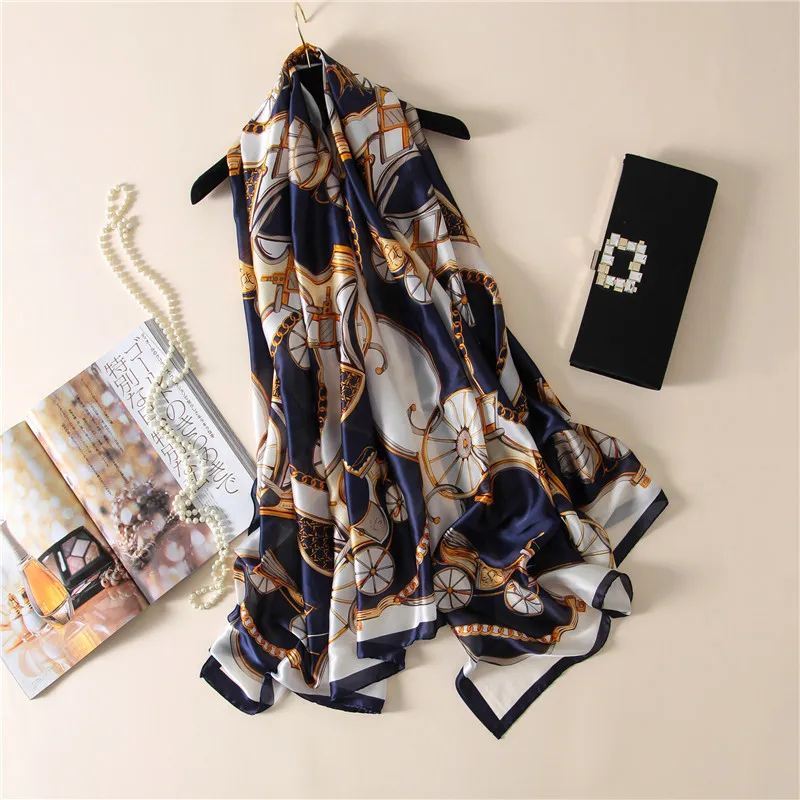 

2021 Women Hijab Stole Bandana Korean Style 90*180cm Silk Scarfs For Ladies Foulard Femme Fashion Print Bohemia Shawls And Wraps