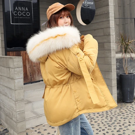

Big hair collar winter women parka down cotton 2019 fashion new gray womens parkas jacket casaco feminino inverno Outwear mujer